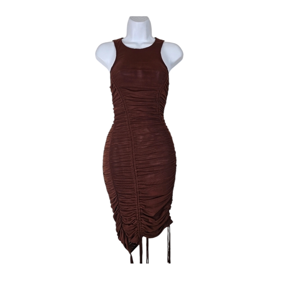 By.Dyln Brown Hailey Drawstring Runched Dress